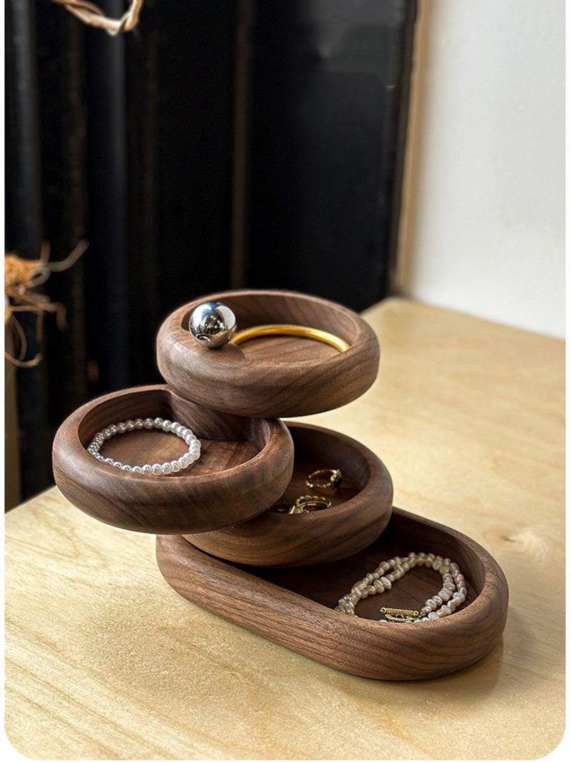 Classic Multi-Layer Rotating Jewelry Box - Walnut & Maple Wood Organizer