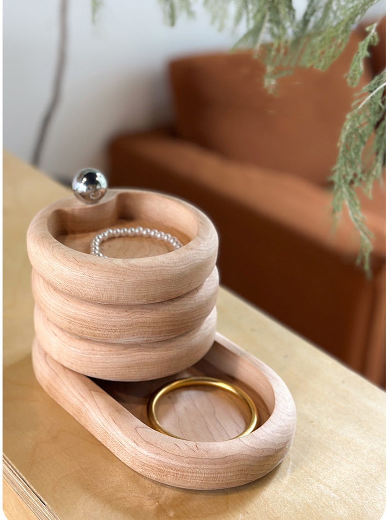 Classic Multi-Layer Rotating Jewelry Box - Walnut & Maple Wood Organizer