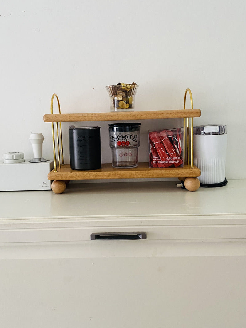 Classic Brass Wooden 2-Tier Desktop Organizer - Style Shelf for Office & Home