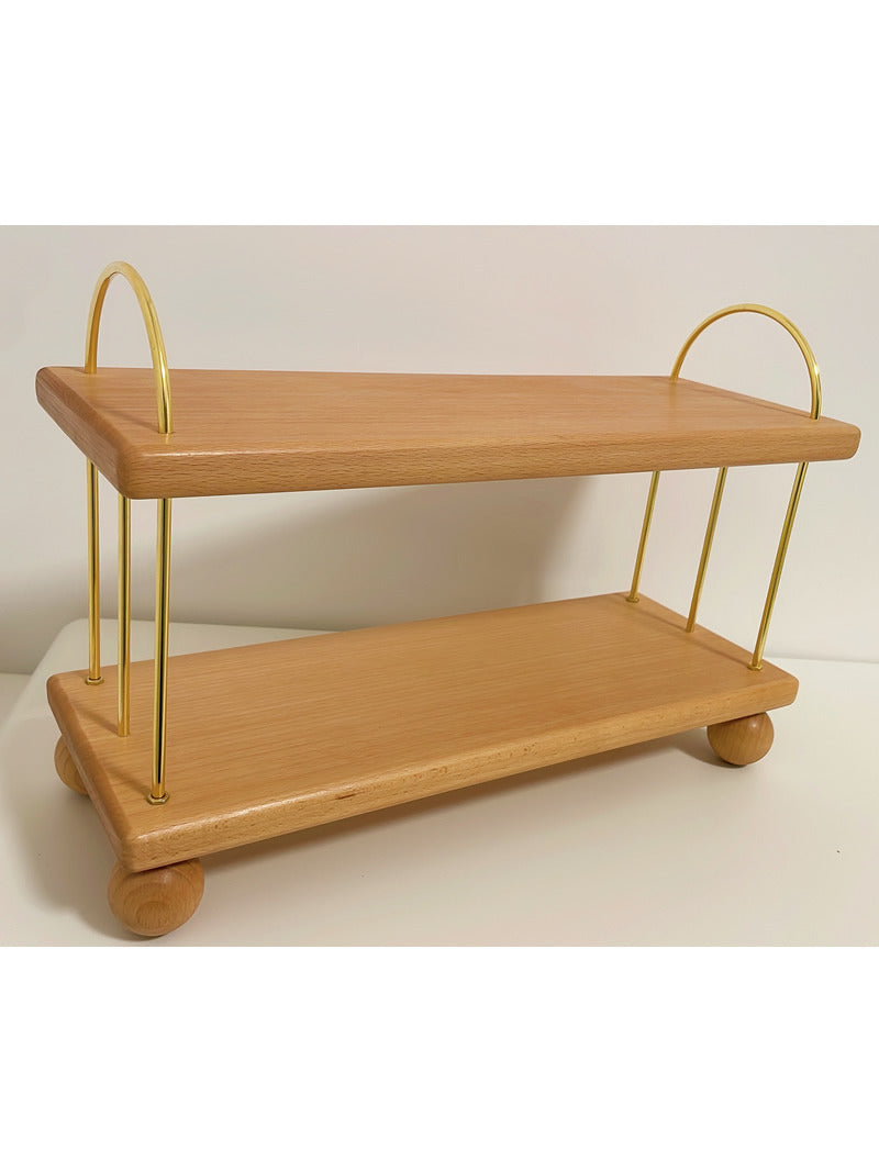 Classic Brass Wooden 2-Tier Desktop Organizer - Style Shelf for Office & Home