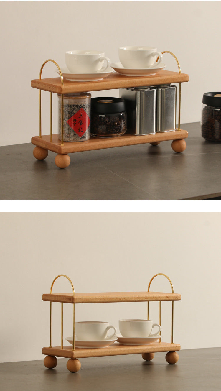 Classic Brass Wooden 2-Tier Desktop Organizer - Style Shelf for Office & Home