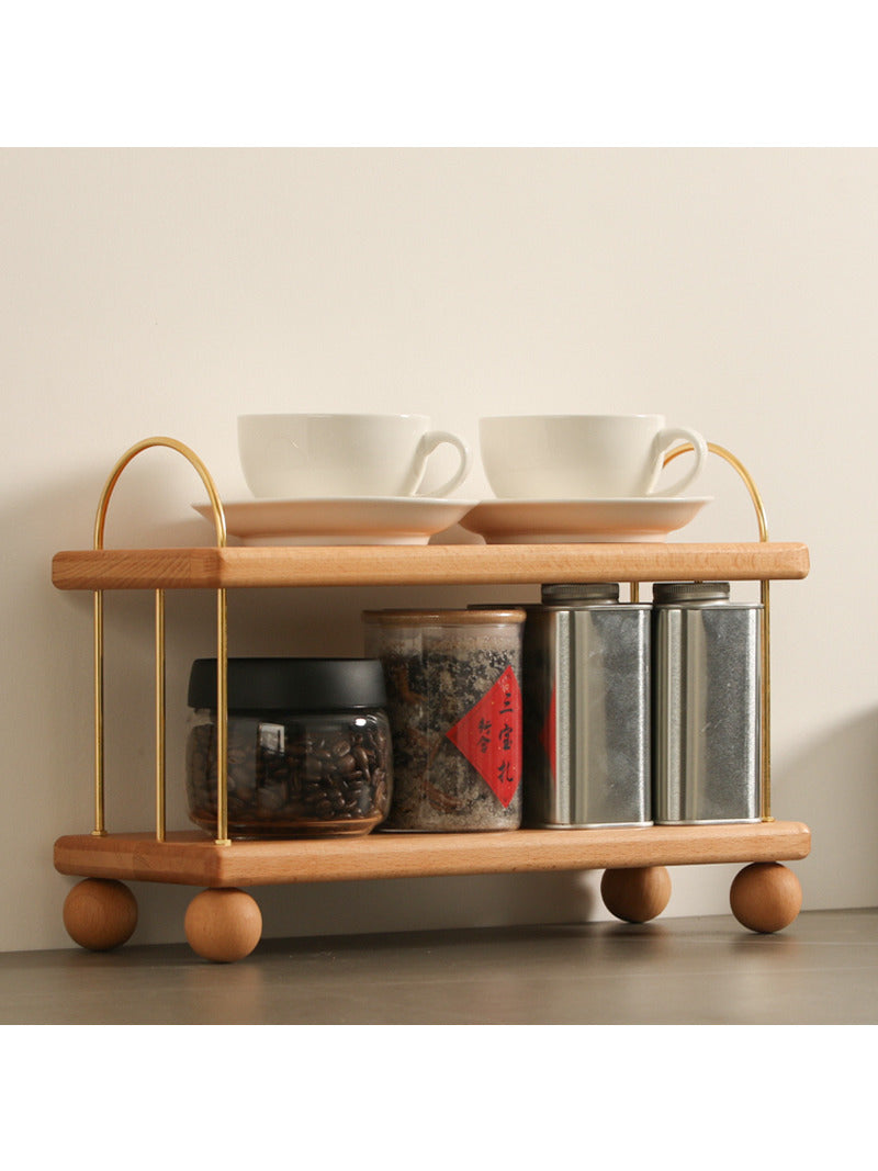 Classic Brass Wooden 2-Tier Desktop Organizer - Style Shelf for Office & Home
