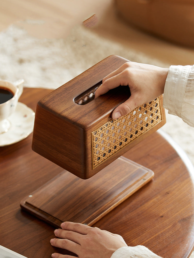 Classic Wooden Rattan Craft Tissue Box, Desktop Storage
