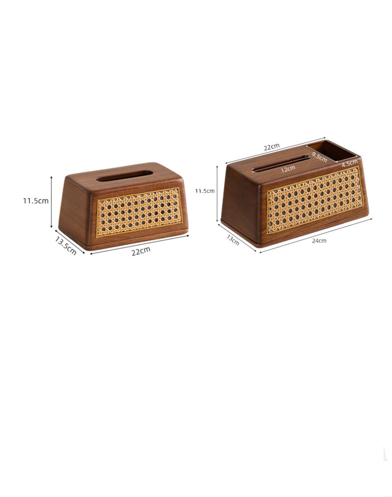 Classic Wooden Rattan Craft Tissue Box, Desktop Storage