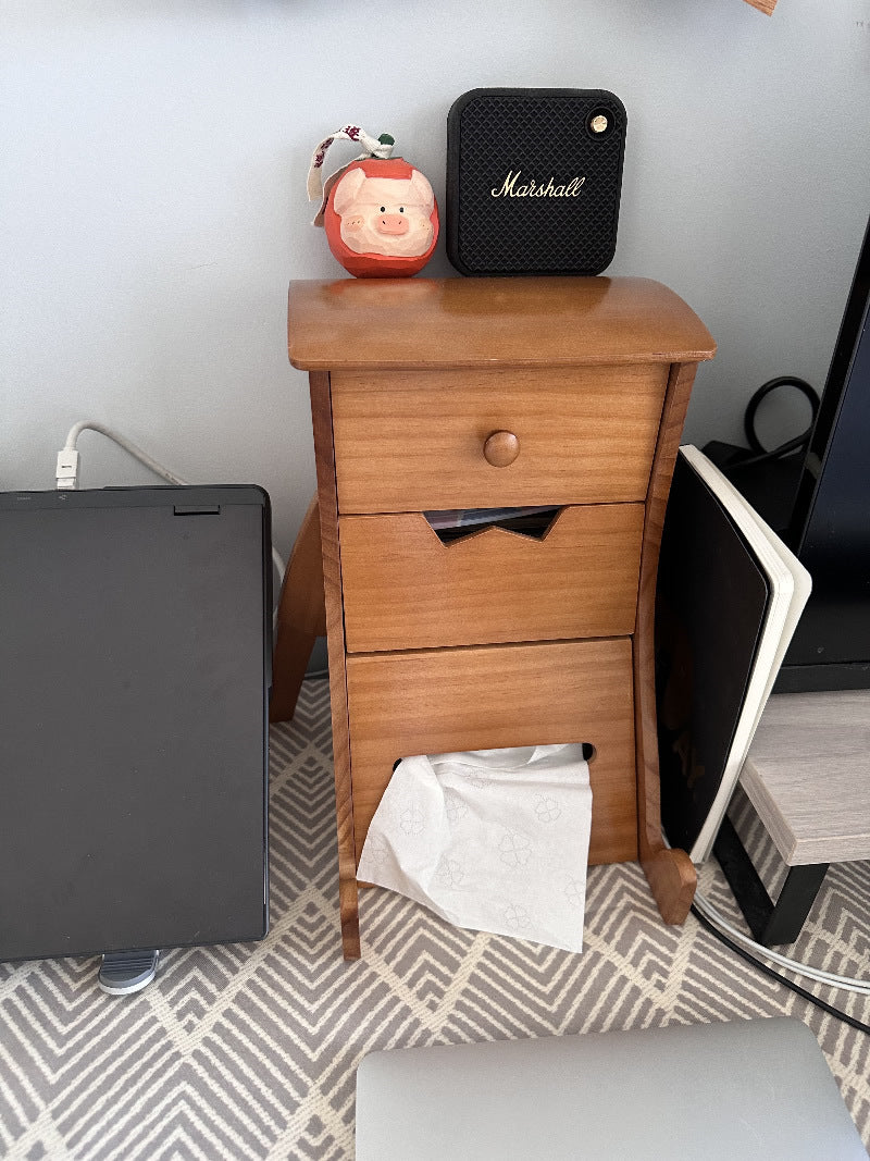 Classic Wooden Robot-Shaped Tissue Box With Drawer Storage Box