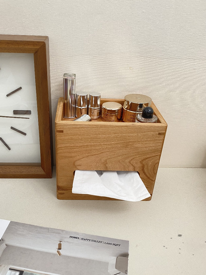 Classic Wooden Tissue Box with Storage Compartment