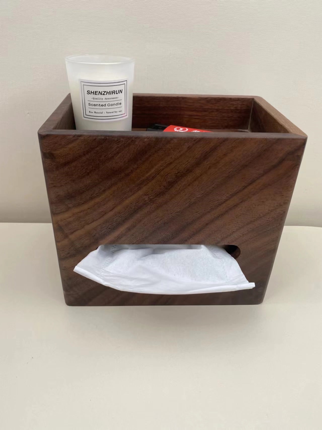 Classic Wooden Tissue Box with Storage Compartment
