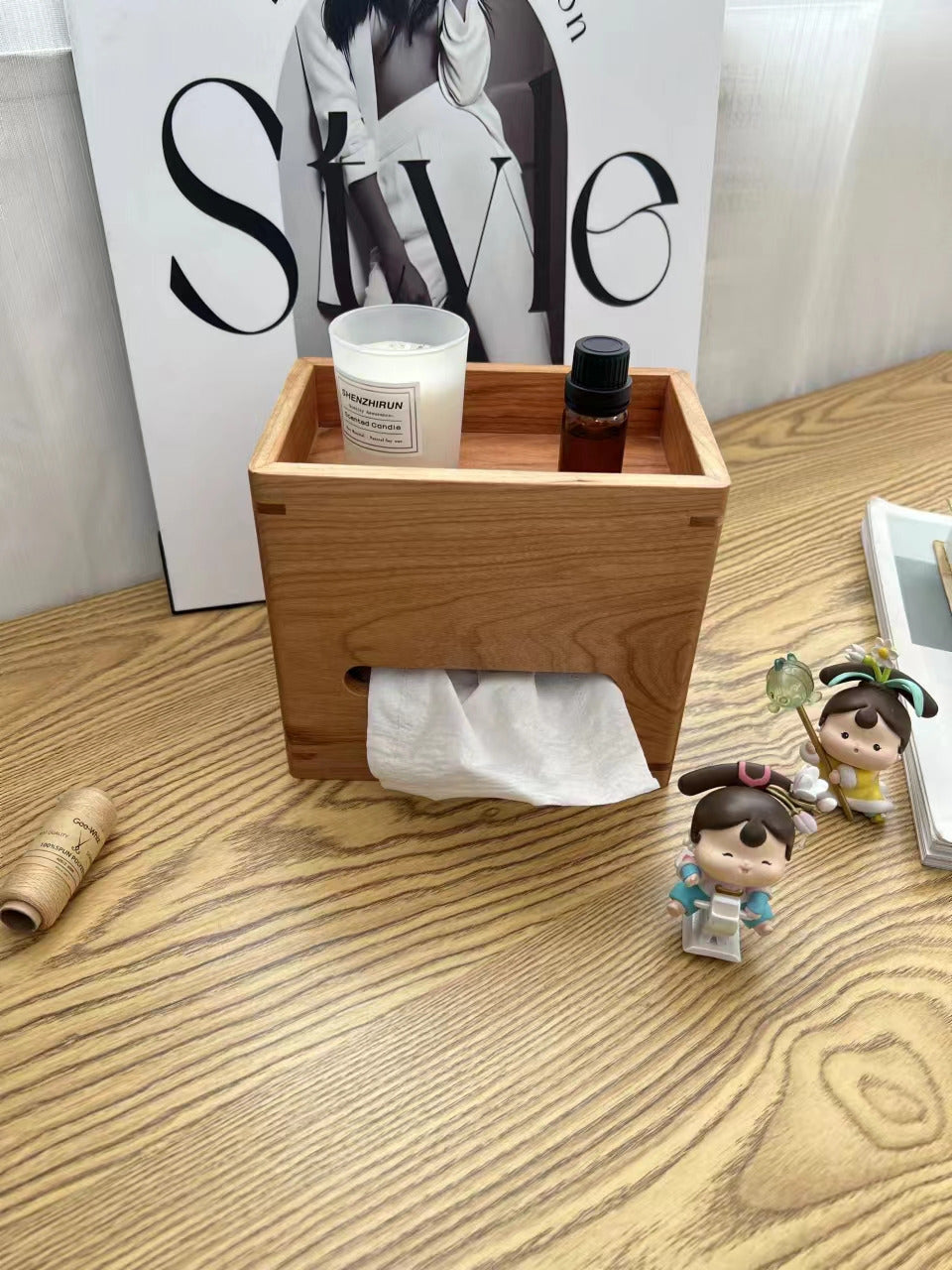 Classic Wooden Tissue Box with Storage Compartment