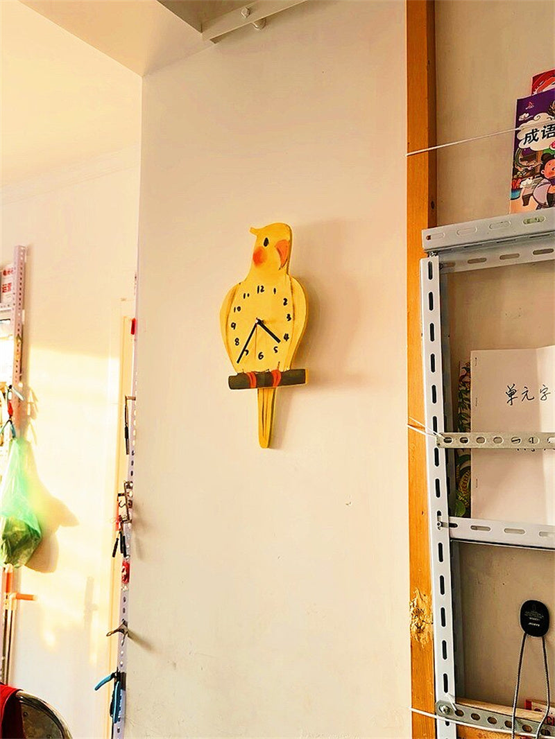 Cockatiel Wall Clock with Swinging Tail - Hand-Painted Bird-Shaped Clock for Nursery Decor