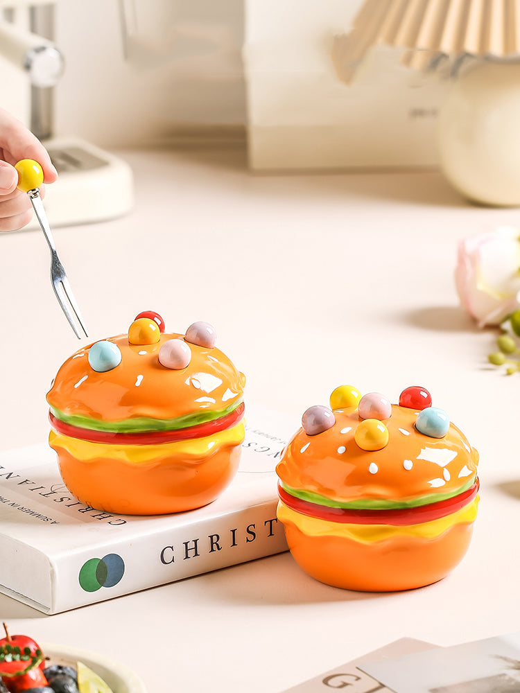 Colorful Fruit Forks Set With Delicious Hamburger Organizer Stand