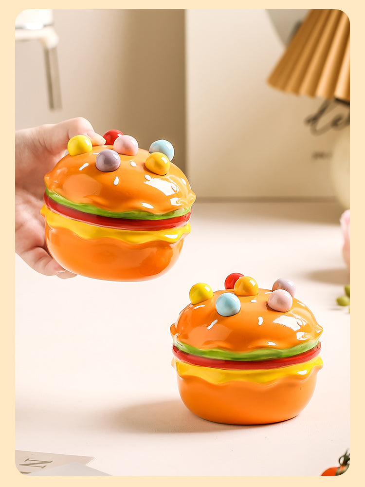 Colorful Fruit Forks Set With Delicious Hamburger Organizer Stand