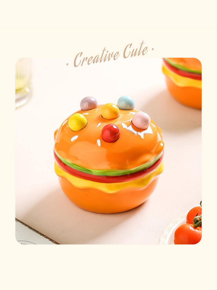 Colorful Fruit Forks Set With Delicious Hamburger Organizer Stand