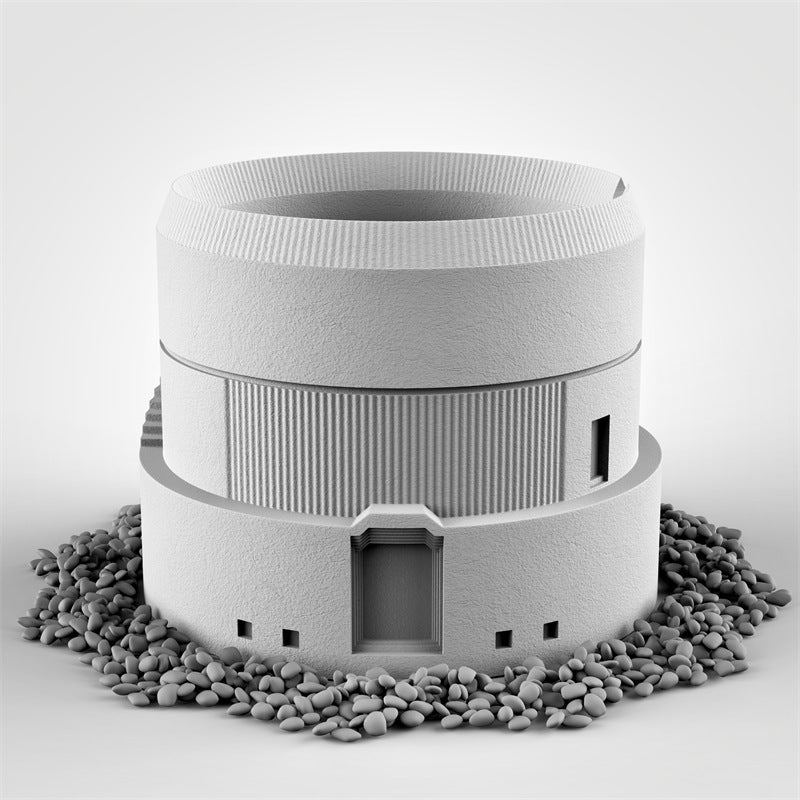 Concrete Ancient Building Pen Holder, Office Desktop Organizer Decoration