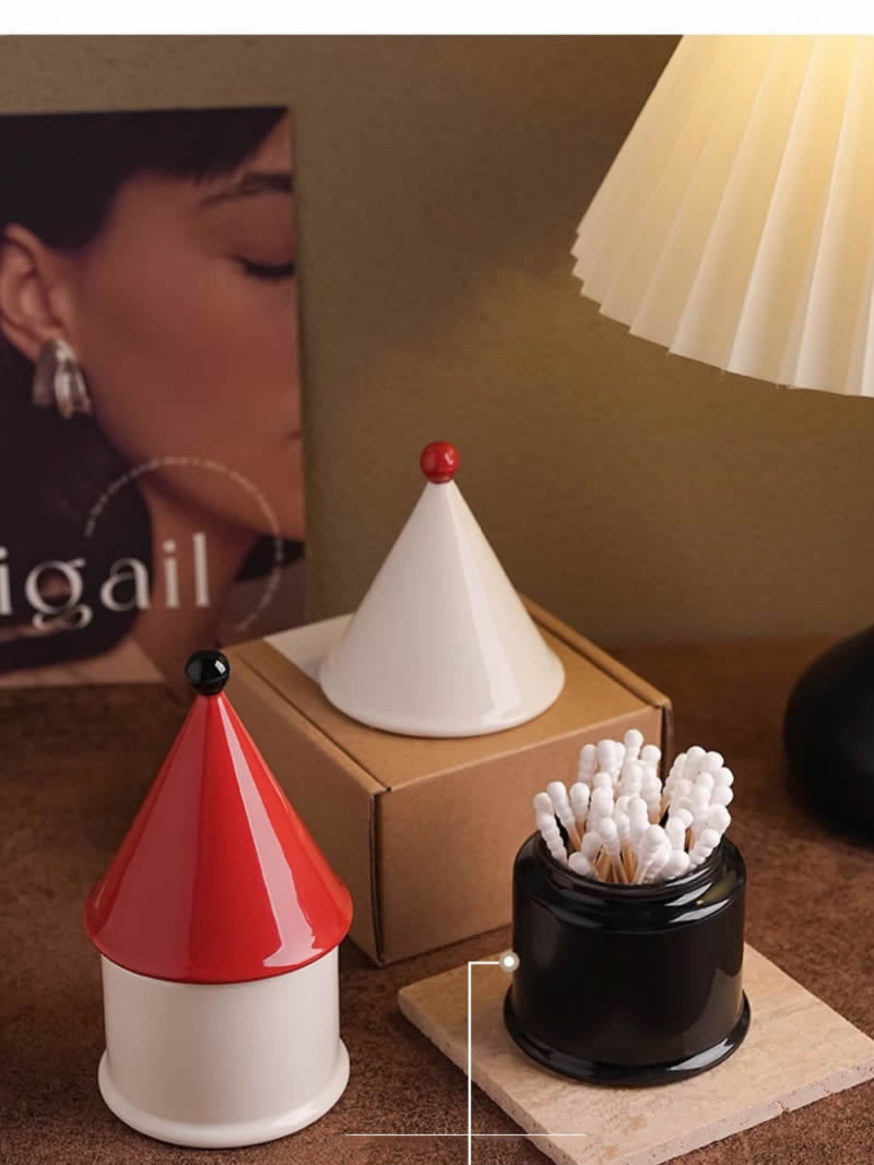 Cone House Toothpick Box, Cotton Swab Box, Beautiful Desktop Ornaments