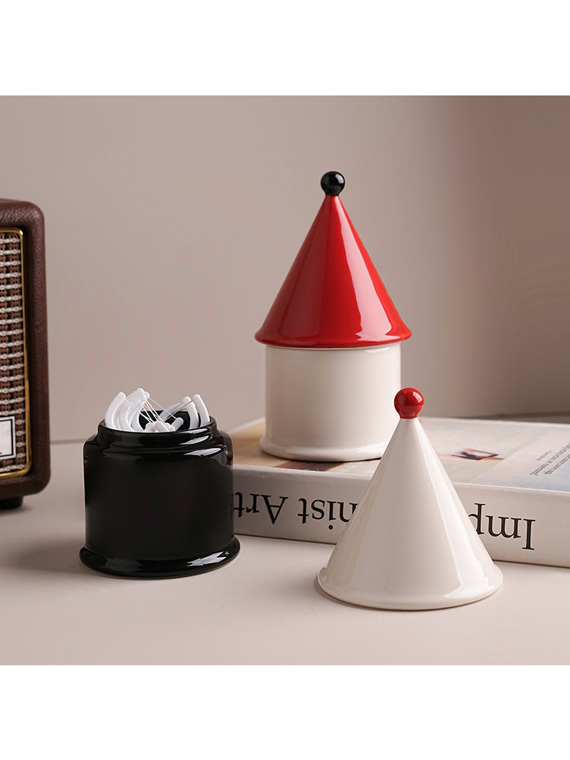 Cone House Toothpick Box, Cotton Swab Box, Beautiful Desktop Ornaments