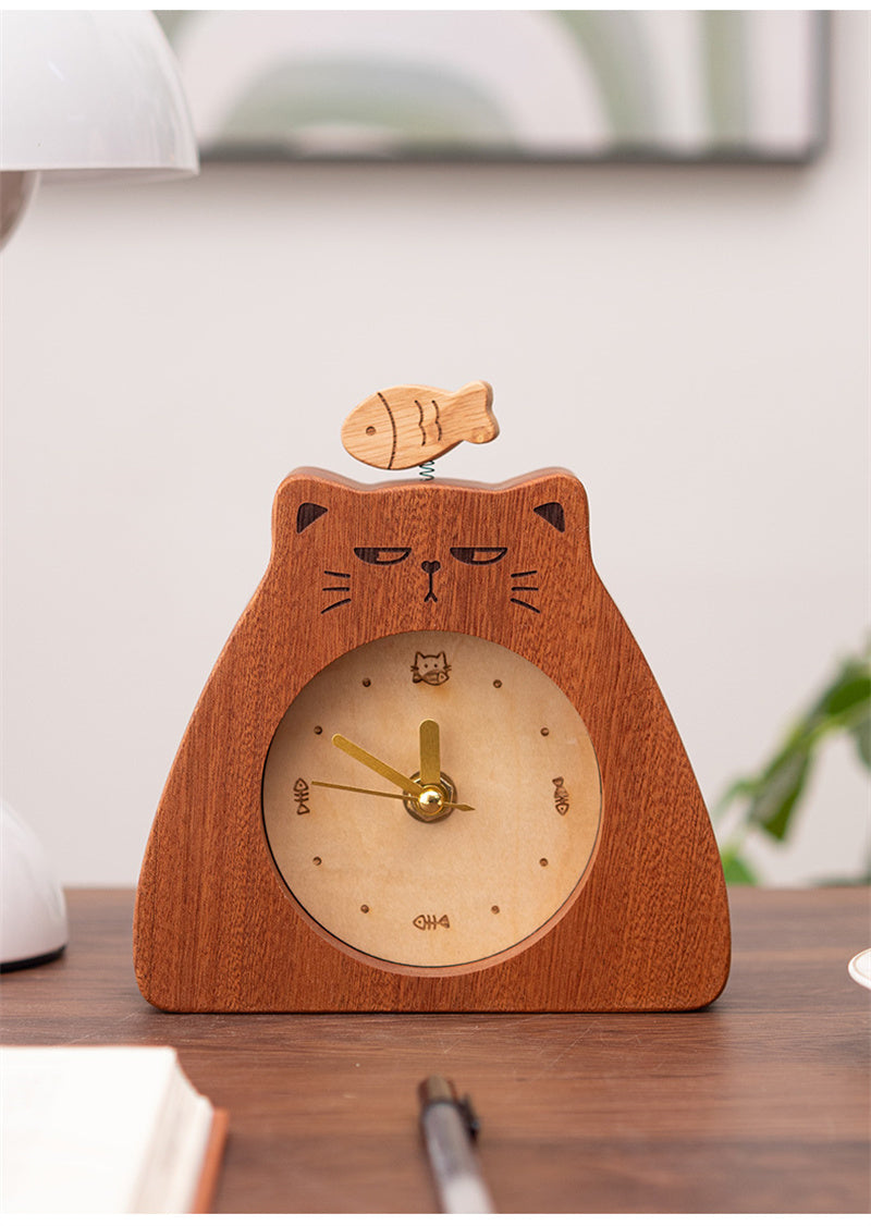 Cool Cat & Fish Wooden Desk Clock – Quirky & Stylish Timepiece for Your Workspace