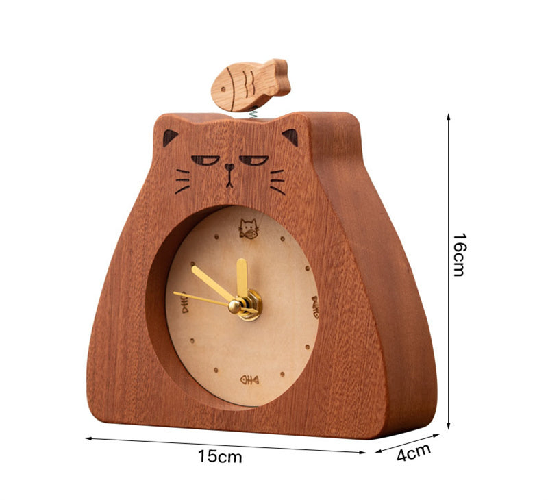 Cool Cat & Fish Wooden Desk Clock – Quirky & Stylish Timepiece for Your Workspace
