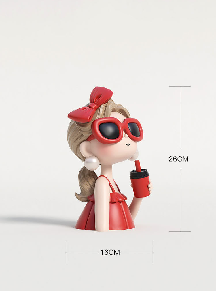 Cool Sunglasses Girl Resin Figurine, Fashion Bow Lady Tabletop Statue, Desk Home Decor Ornament, Chic Birthday Housewarming Gift for Women