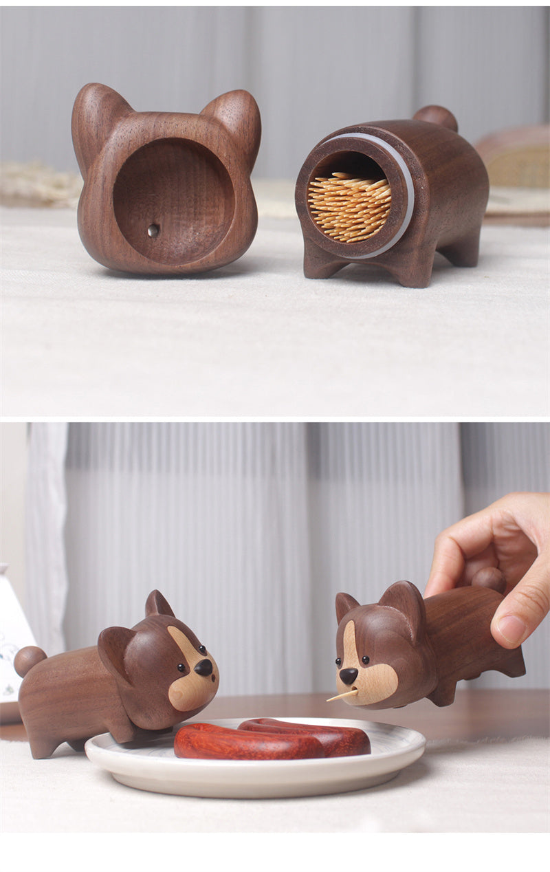 Corgi-Shaped Walnut Toothpick Holders - Perfect Kitchen & Dining Gift,Adorable Dog Decor