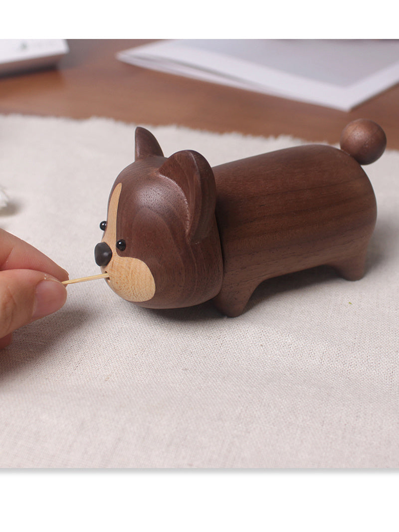 Corgi-Shaped Walnut Toothpick Holders - Perfect Kitchen & Dining Gift,Adorable Dog Decor