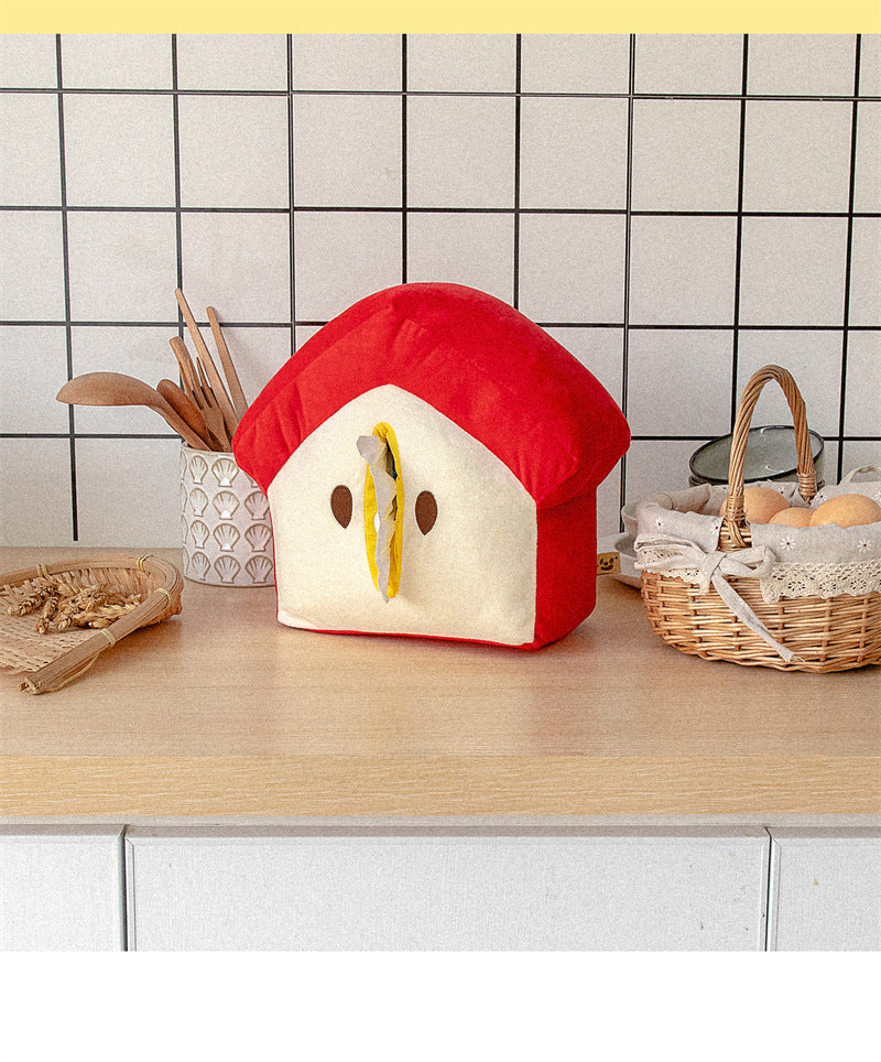 Cozy Red House Plush Tissue Box Cover - for Living Room & Bedroom
