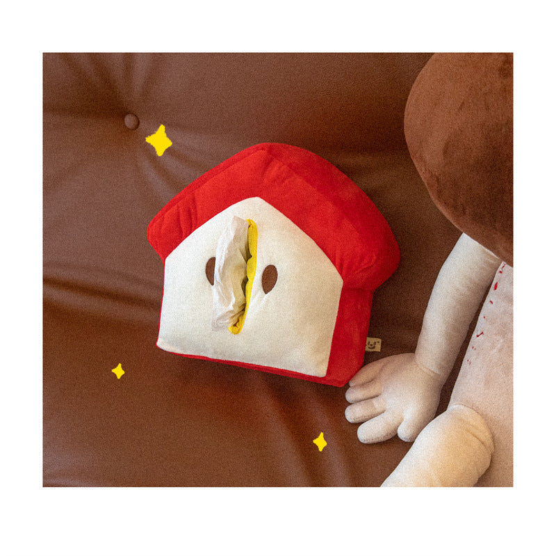Cozy Red House Plush Tissue Box Cover - for Living Room & Bedroom