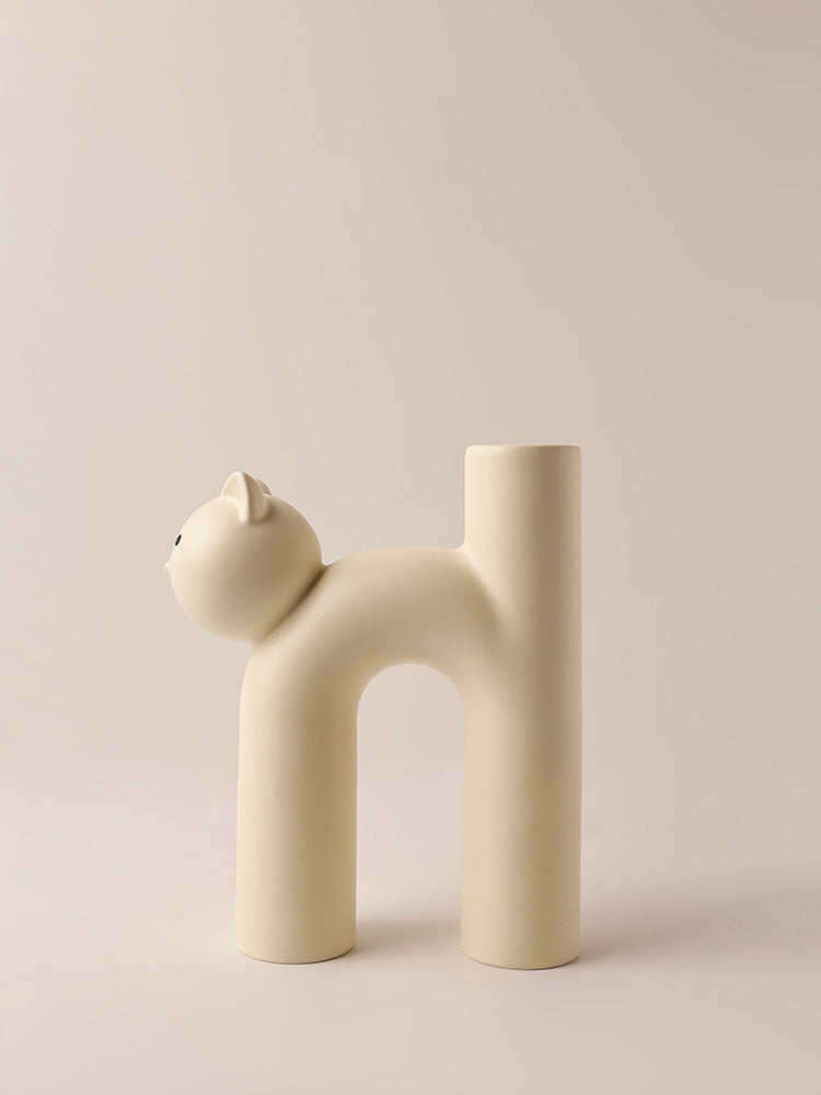 Creative Abstract Cat Ceramic Vase, Home Office Art Desktop Decoration