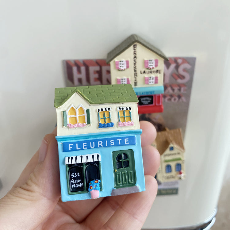 Creative Cottage Fridge Magnets - Charming Mini House Kitchen Decor 4pc