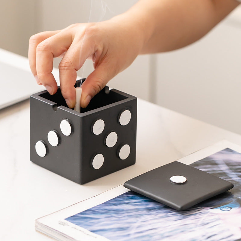 Creative Concrete Dice Ashtray, Unique Desktop Decoration Organization