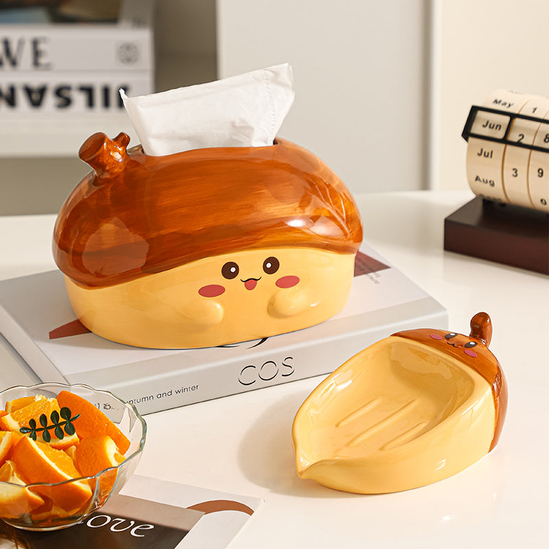 Creative Nut Ceramic Tissue Box - Cute Home Decor for Living Room & Bedroom