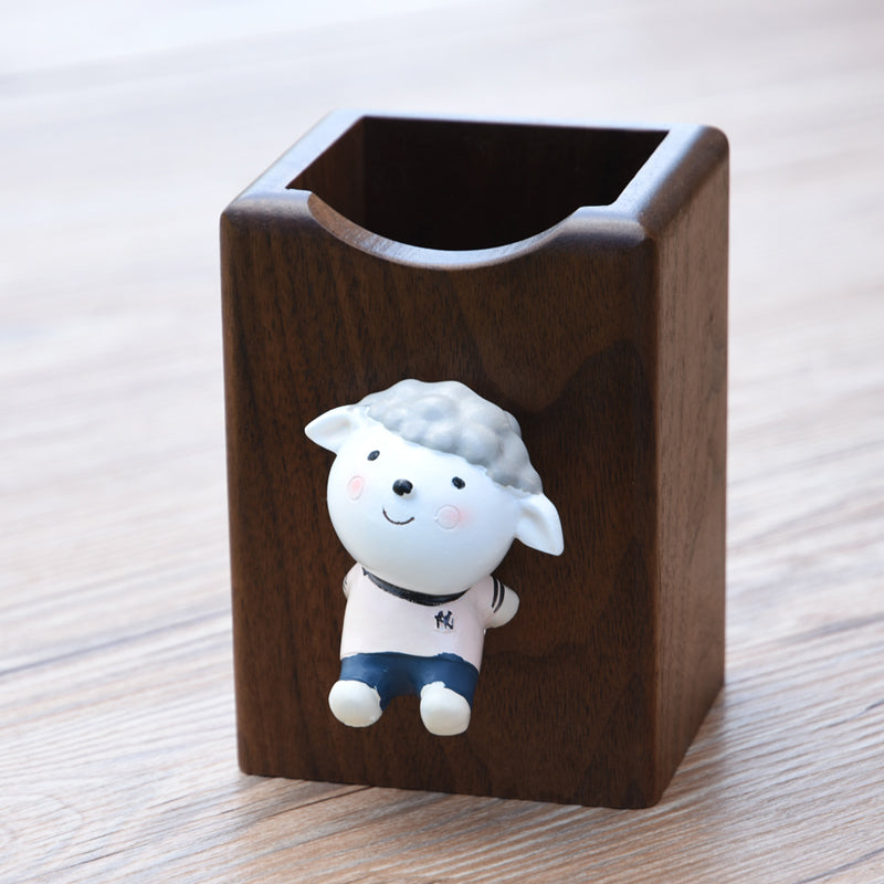 Creative Small Animal Wooden Pen Holder, Unique Decoration