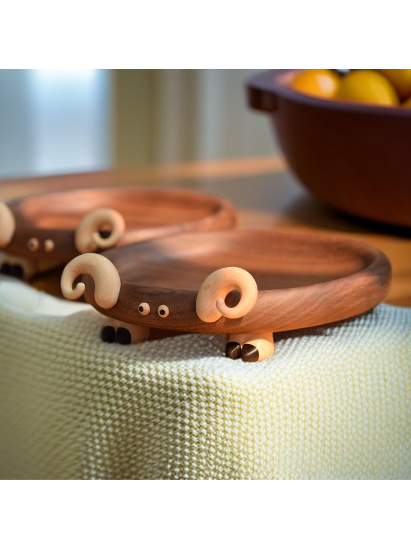 Creative Walnut Wood Sheep Tray - Handcrafted Solid Wood Storage Plate for Snacks & Small Items
