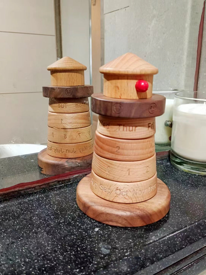 Creative Wooden Lighthouse Shape Perpetual Calendar, Unique Gift