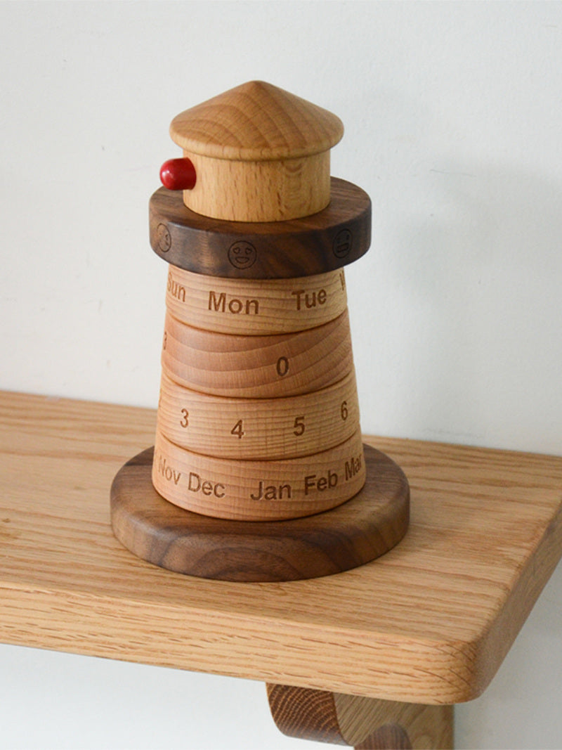 Creative Wooden Lighthouse Shape Perpetual Calendar, Unique Gift