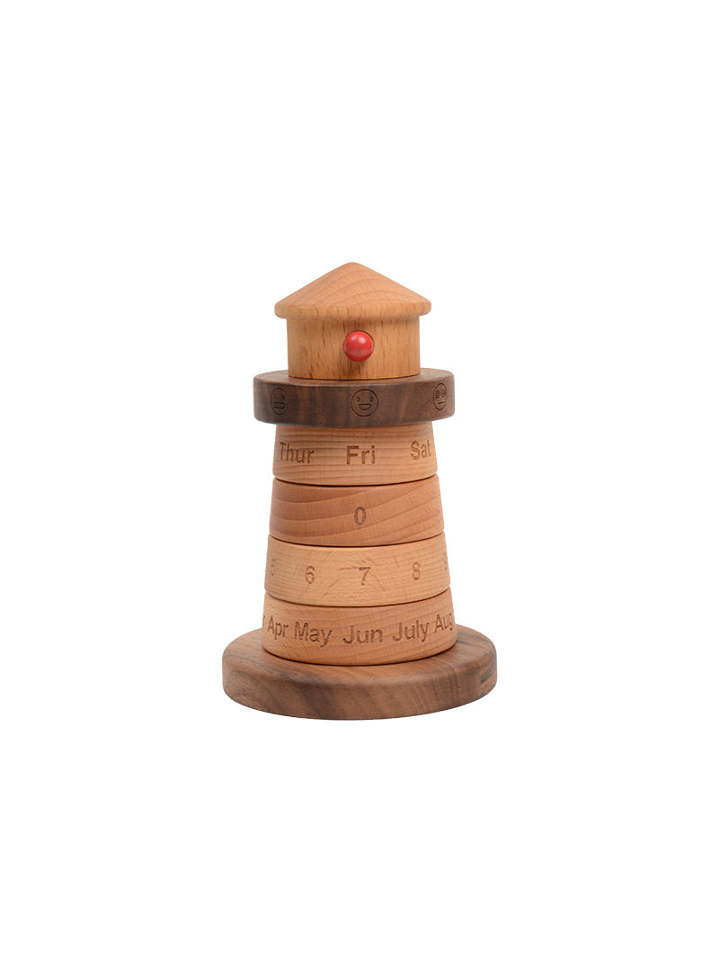 Creative Wooden Lighthouse Shape Perpetual Calendar, Unique Gift