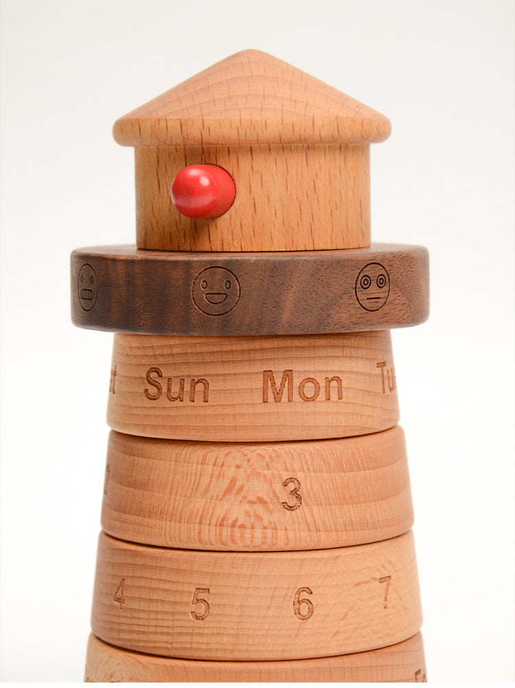 Creative Wooden Lighthouse Shape Perpetual Calendar, Unique Gift