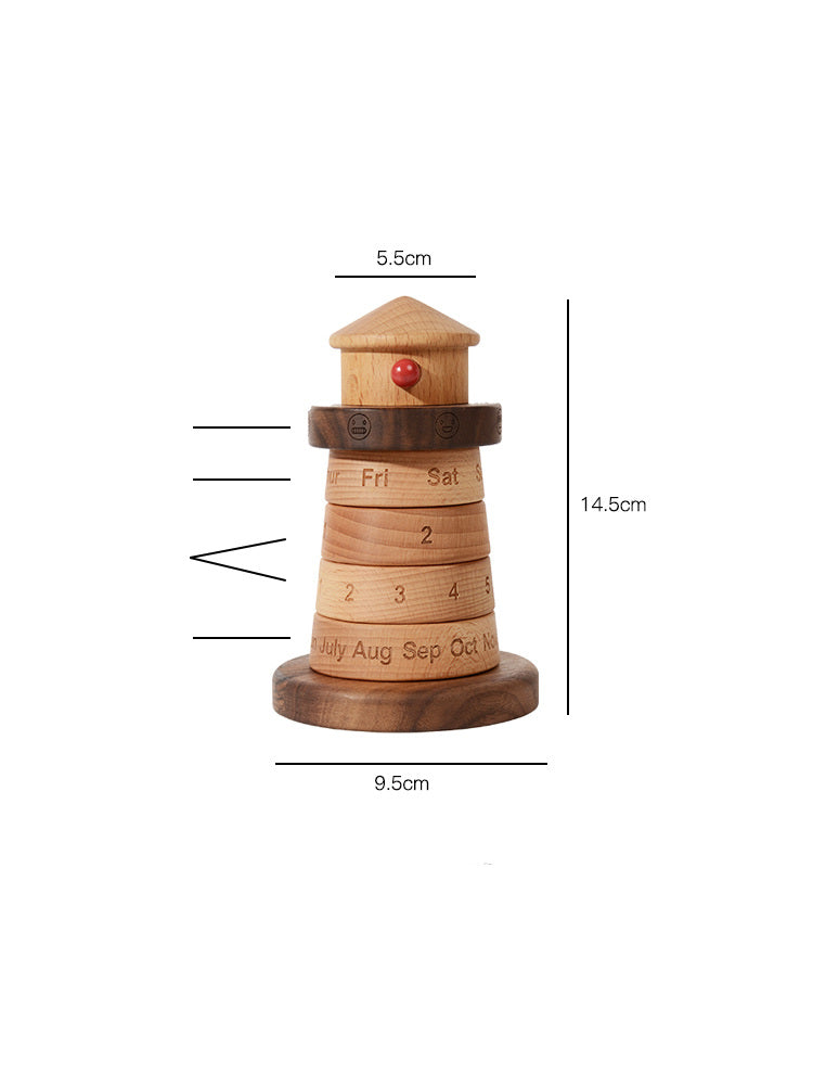 Creative Wooden Lighthouse Shape Perpetual Calendar, Unique Gift