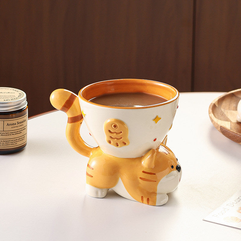 Cute 3D Orange Tabby Cat Ceramic Coffee Cup, Whimsical Cat‑Shaped Tea Milk Mug, Fun Kitchen Decor & Unique Gift