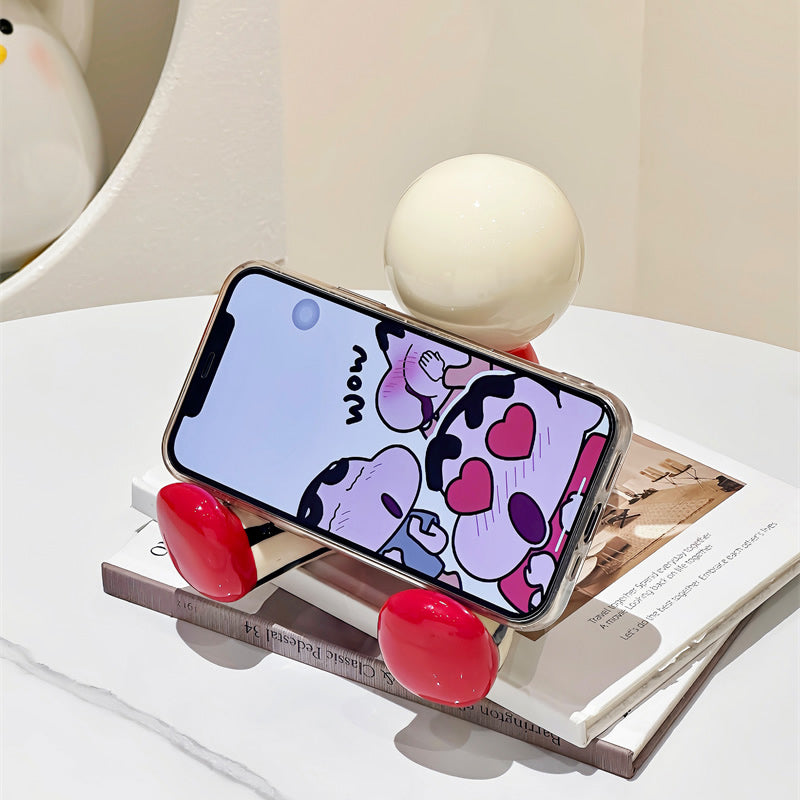 Cute Abstract Sitting Little Man Resin Phone Stand, Cartoon Character Cell Phone Holder, Fun Desktop Decoration Small Ornaments