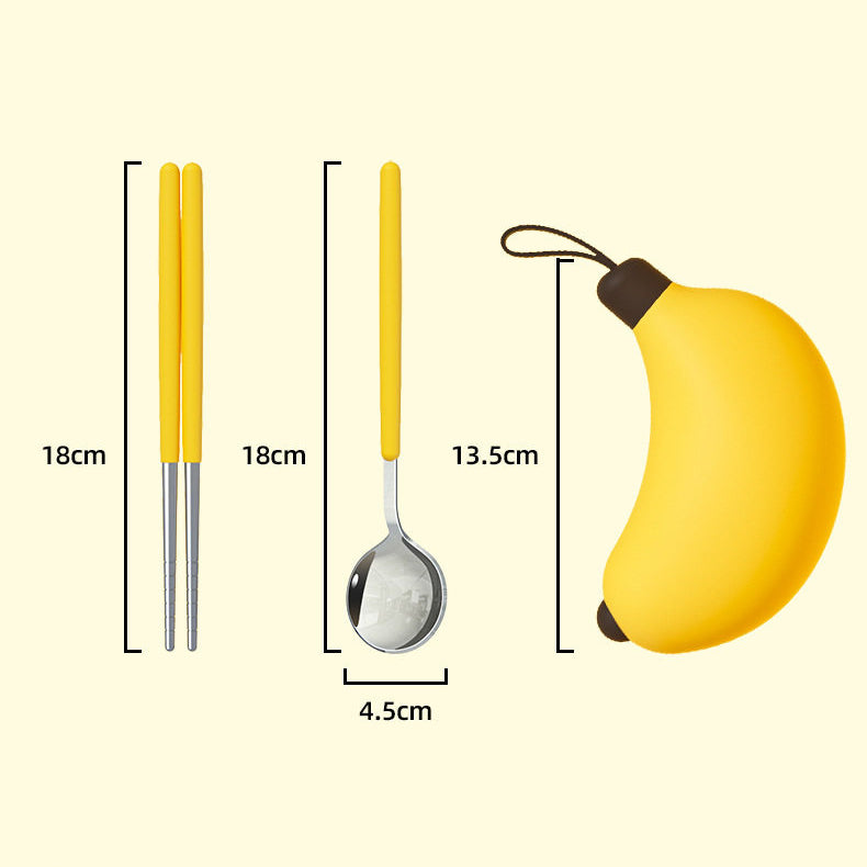 Cute Banana Travel Cutlery Set - 304 Stainless Steel Chopsticks Spoon for Picnic Gift