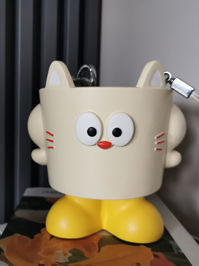 Cute big-eyed cat desktop storage box, office organization decoration idea