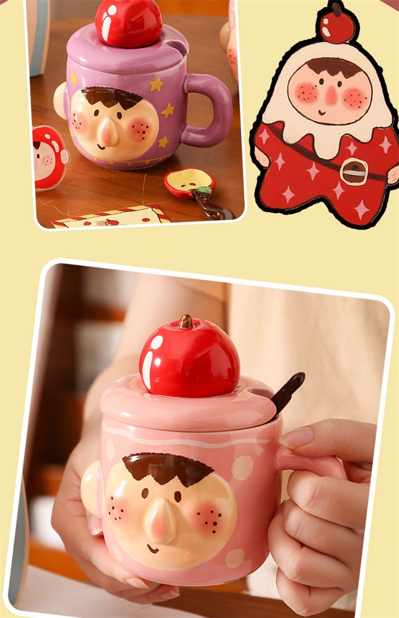Cute Cartoon Ceramic Mug Set with Lid & Spoon - Creative Gifts