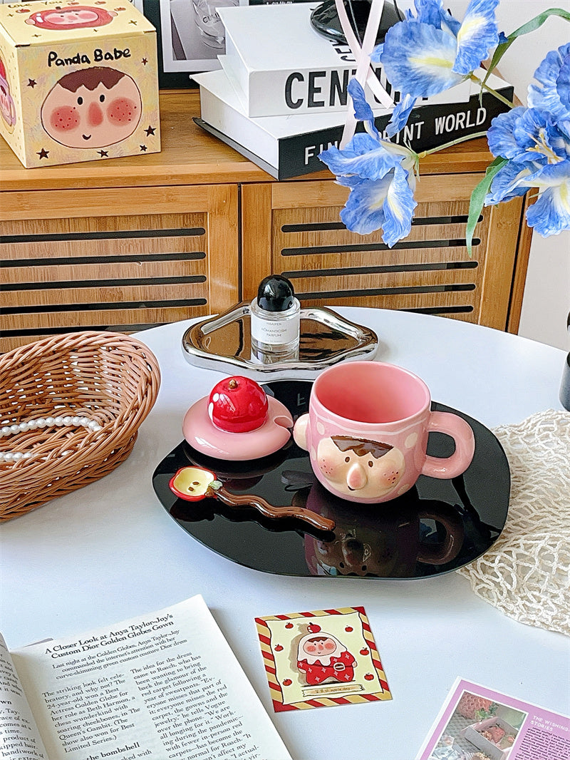 Cute Cartoon Ceramic Mug Set with Lid & Spoon - Creative Gifts