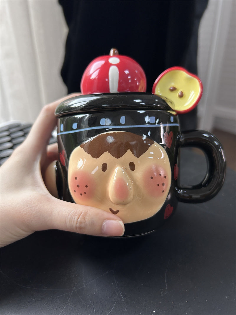 Cute Cartoon Ceramic Mug Set with Lid & Spoon - Creative Gifts