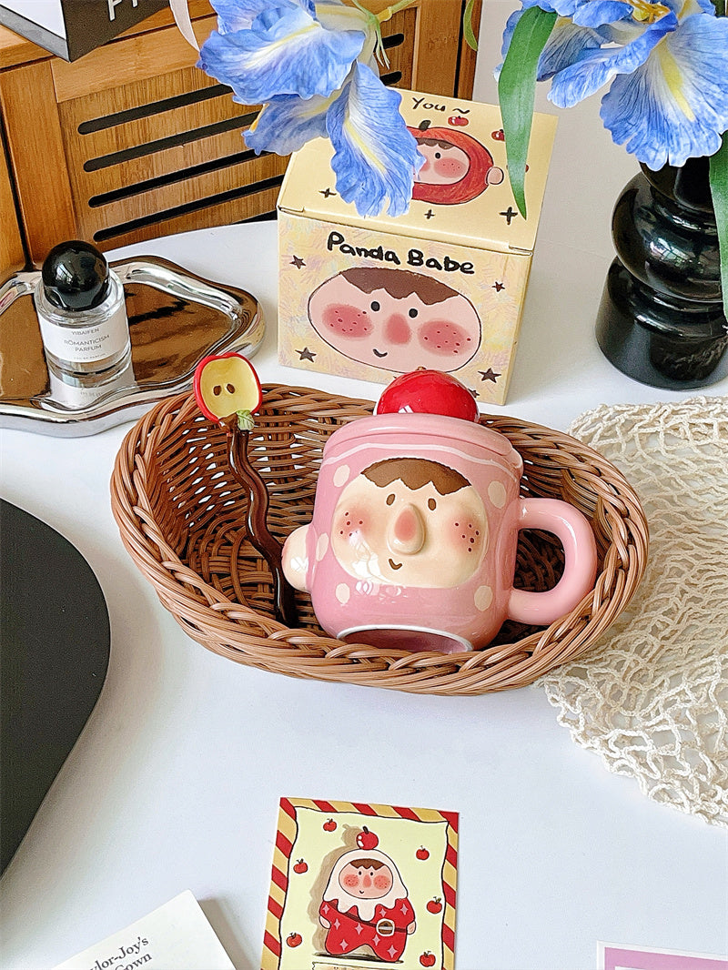 Cute Cartoon Ceramic Mug Set with Lid & Spoon - Creative Gifts