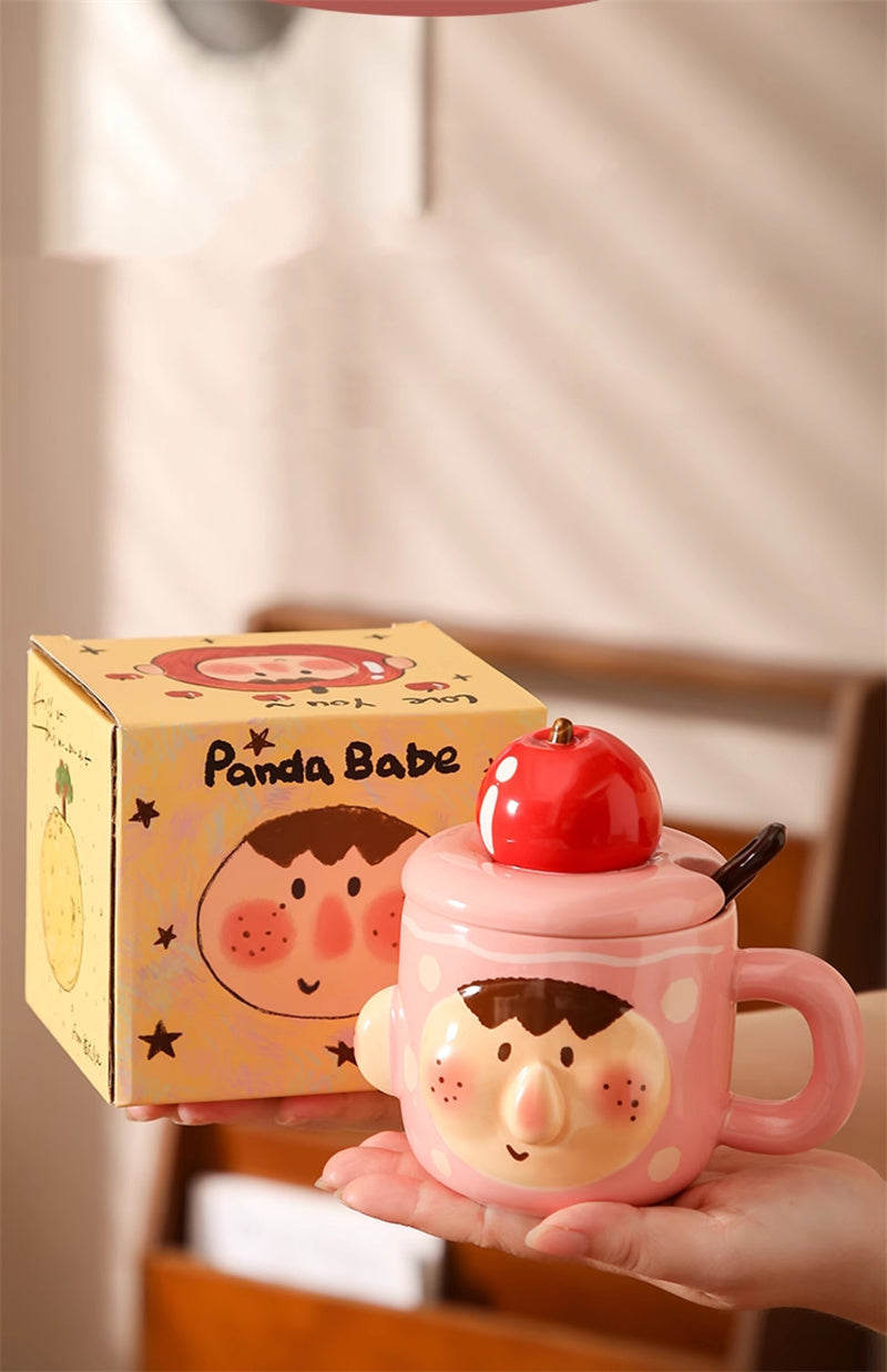 Cute Cartoon Ceramic Mug Set with Lid & Spoon - Creative Gifts