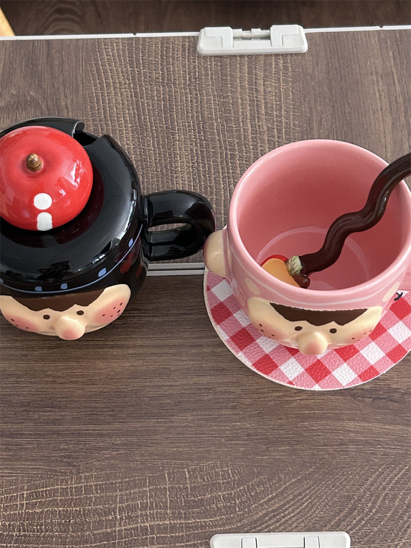 Cute Cartoon Ceramic Mug Set with Lid & Spoon - Creative Gifts