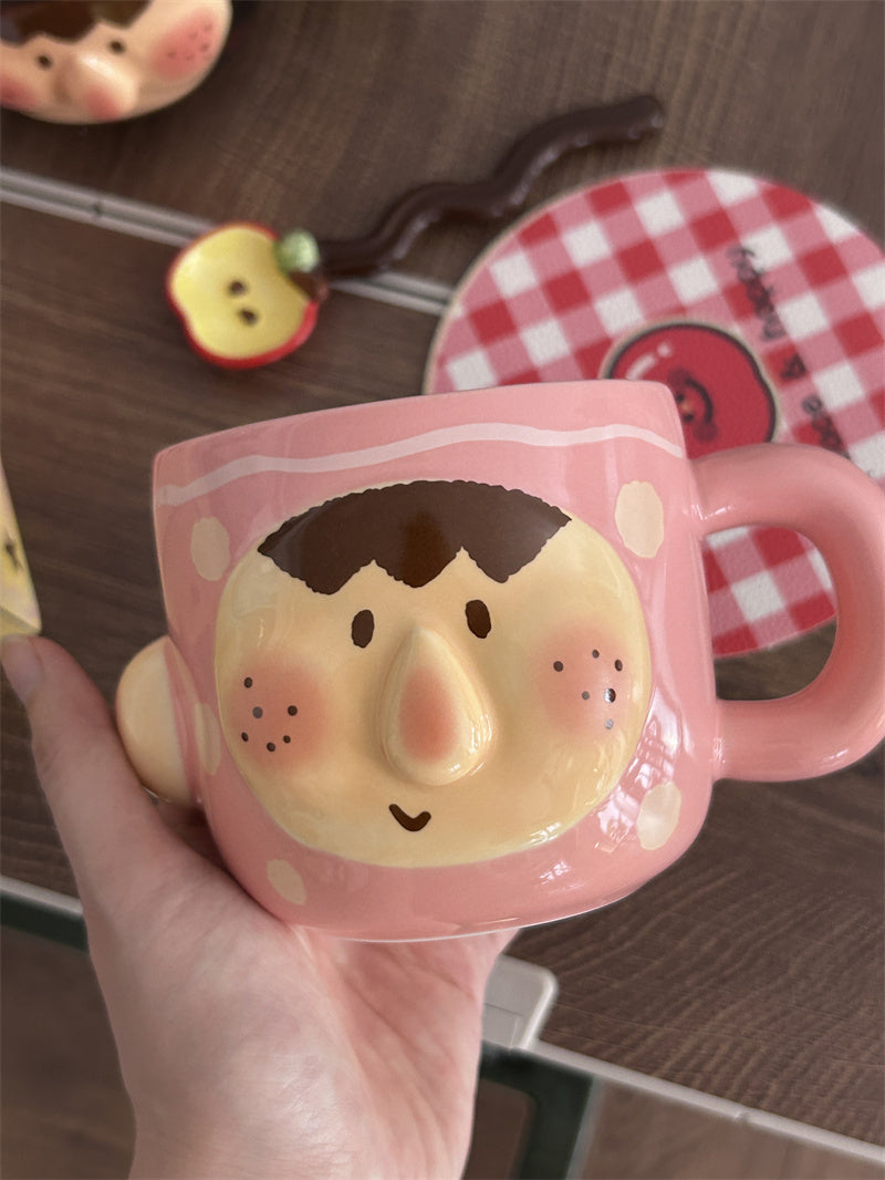 Cute Cartoon Ceramic Mug Set with Lid & Spoon - Creative Gifts