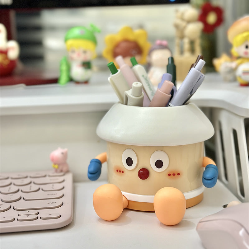 Cute Cartoon Character Pen Holder, Soft-Textured Desktop Stationery Organizer