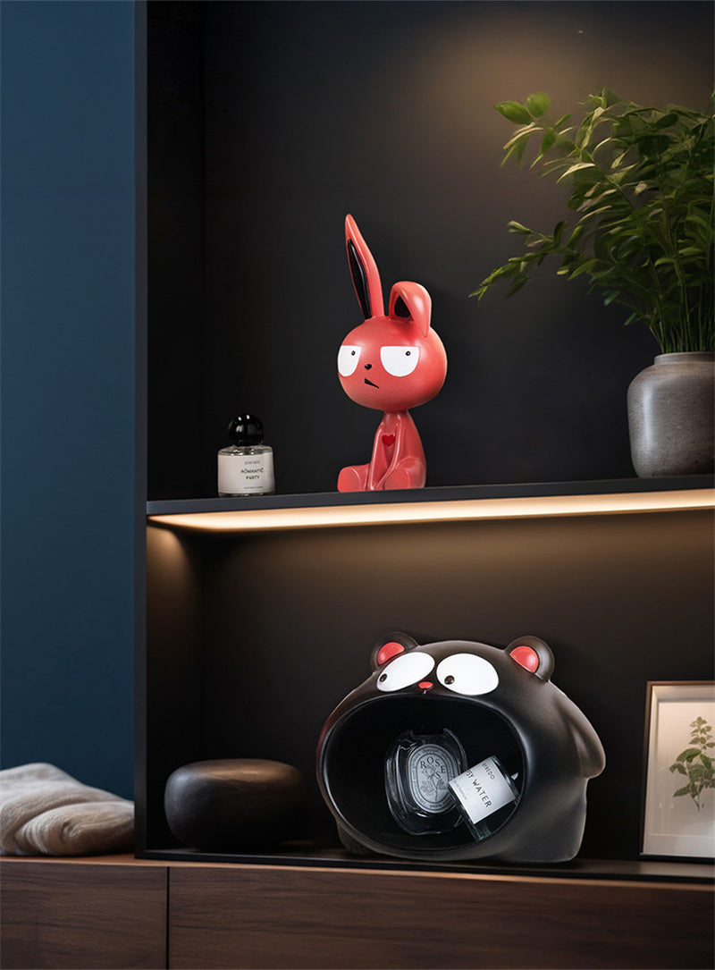 Cute Cartoon Character Storage Containers - Rabbit & Big Mouth Bear Decorative Organizers